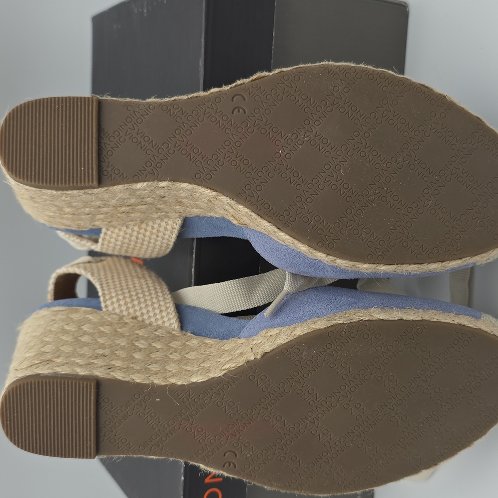 NIB Vionic Aruba Maris Blue and Cream Espadrille Jute Wrap Wedge Women's Size 7 - Picture 5 of 10